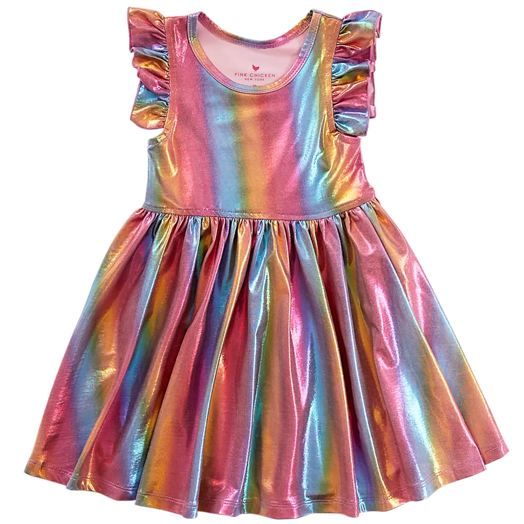 Pink Chicken Ruffle Steph Dress - Rainbow Lame