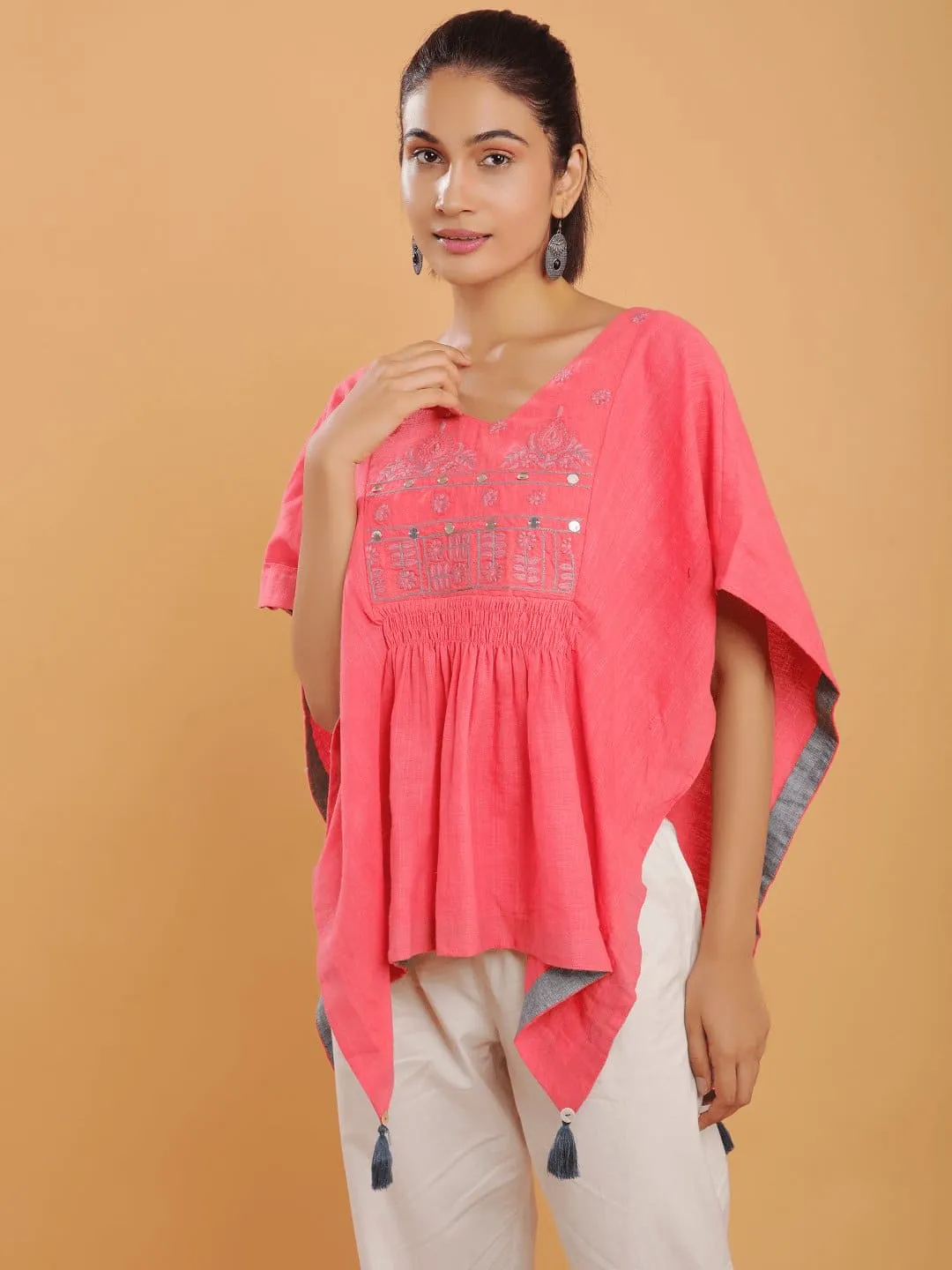 Pink Embroidered Cotton Co-Ord Set