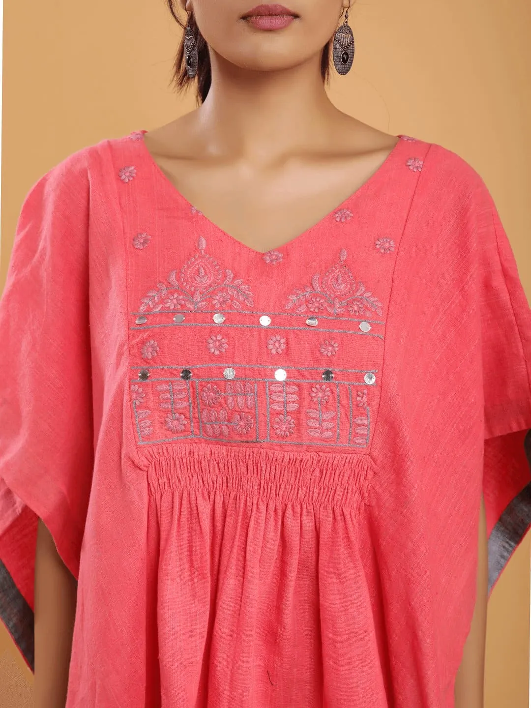 Pink Embroidered Cotton Co-Ord Set