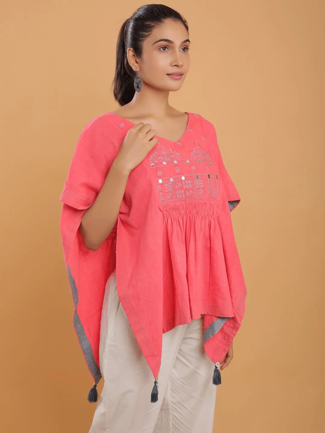 Pink Embroidered Cotton Co-Ord Set