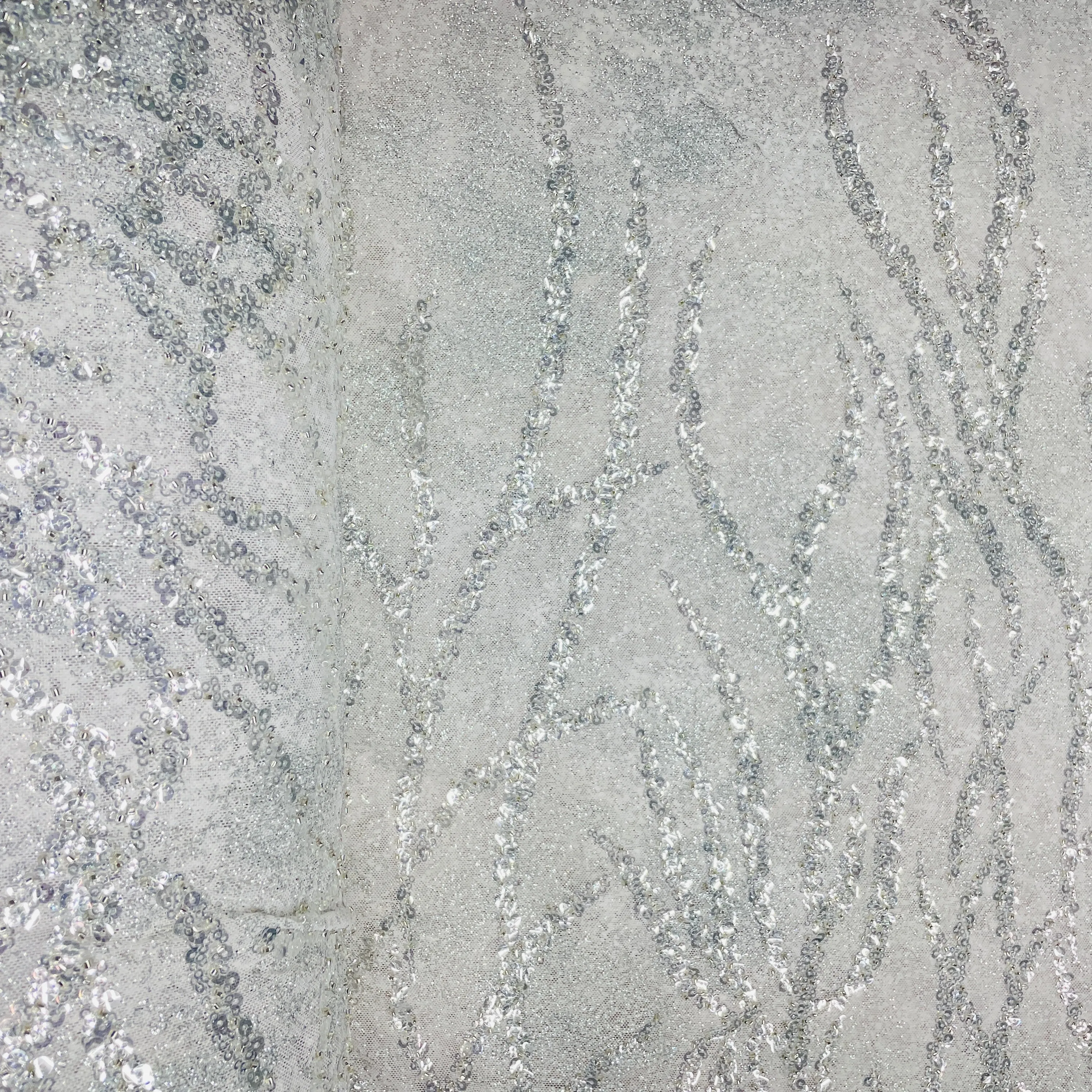 Pink Imported Sequins Embroidery Bonded Glitter Net Fabric