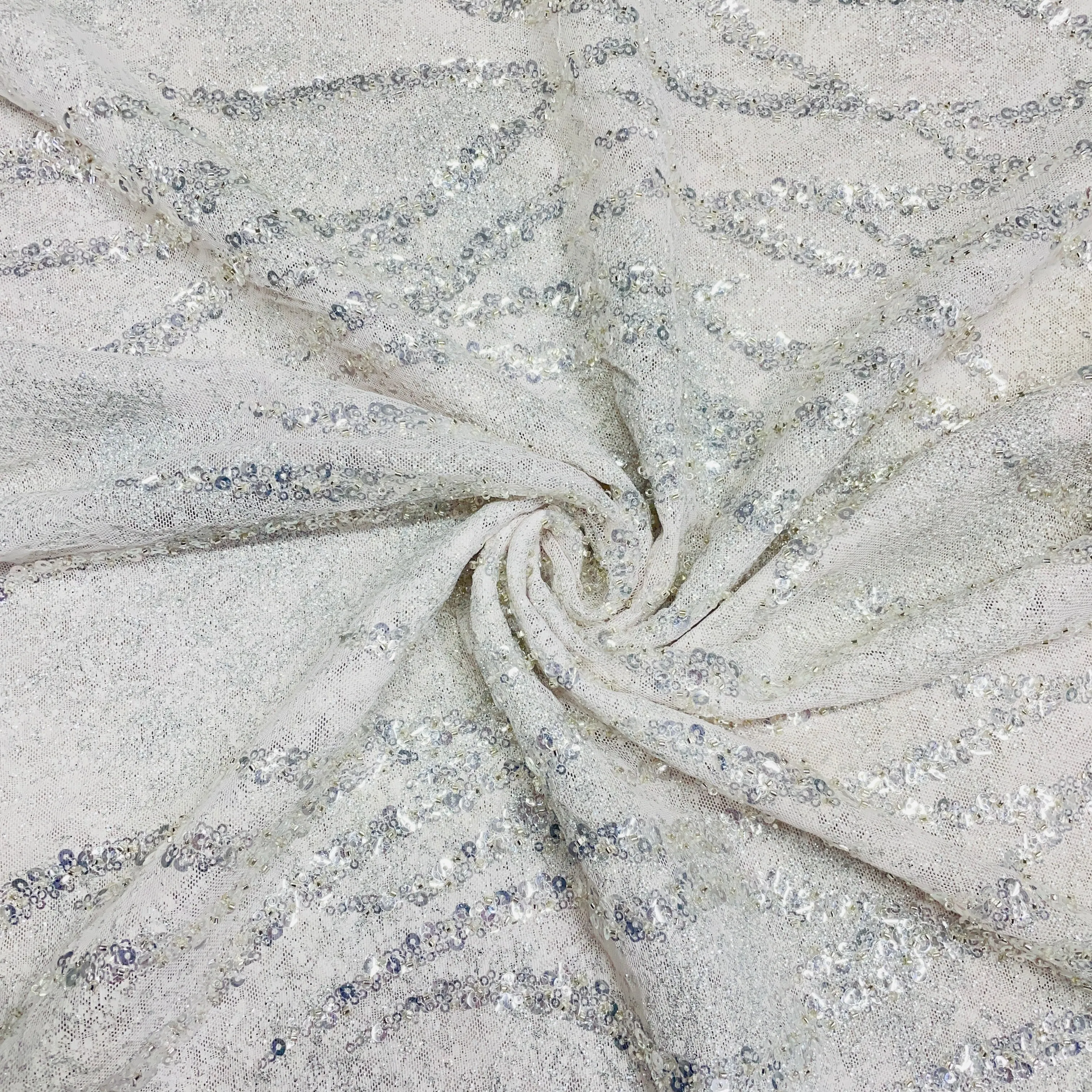 Pink Imported Sequins Embroidery Bonded Glitter Net Fabric