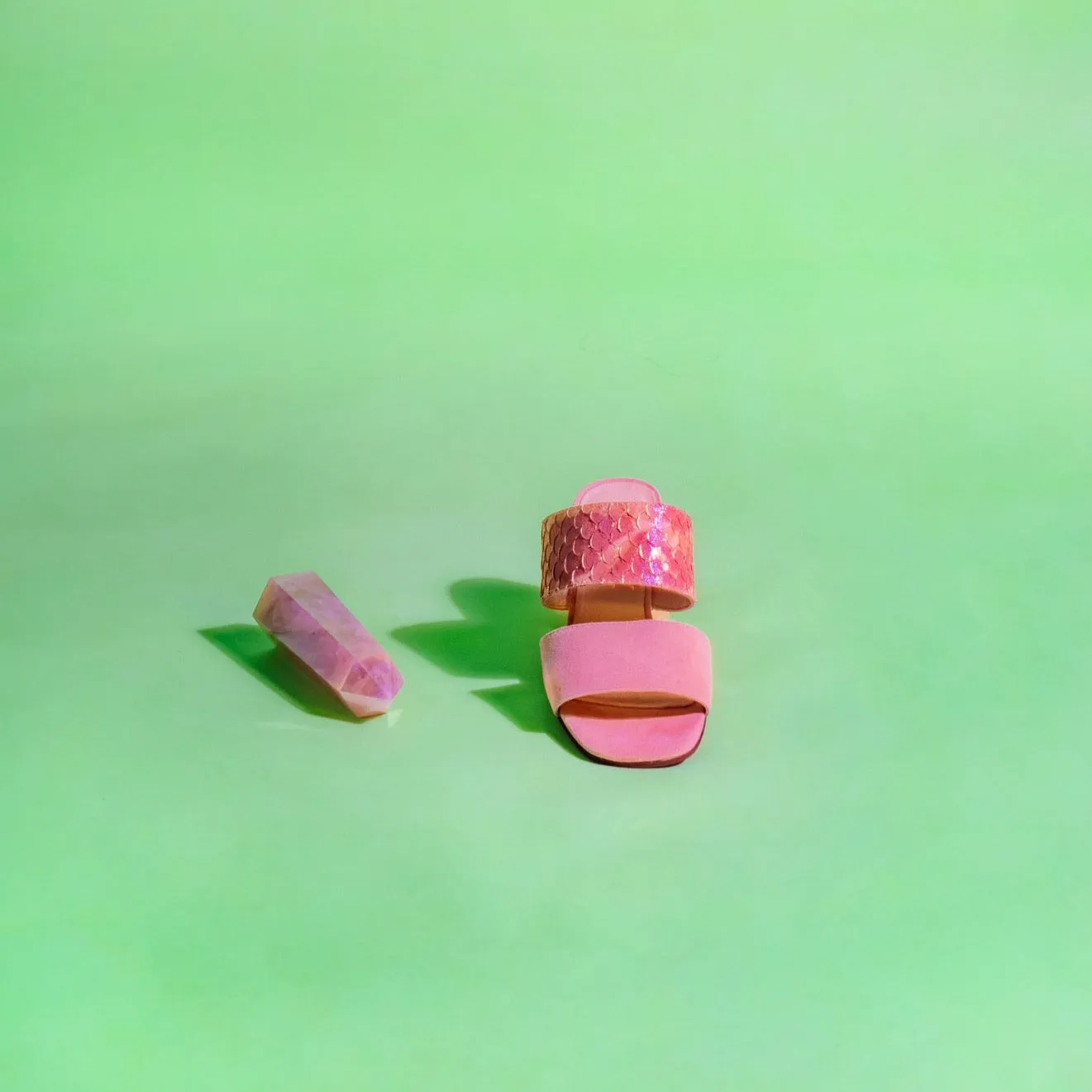 PINK OPAL Pink Suede & Gold Sandals