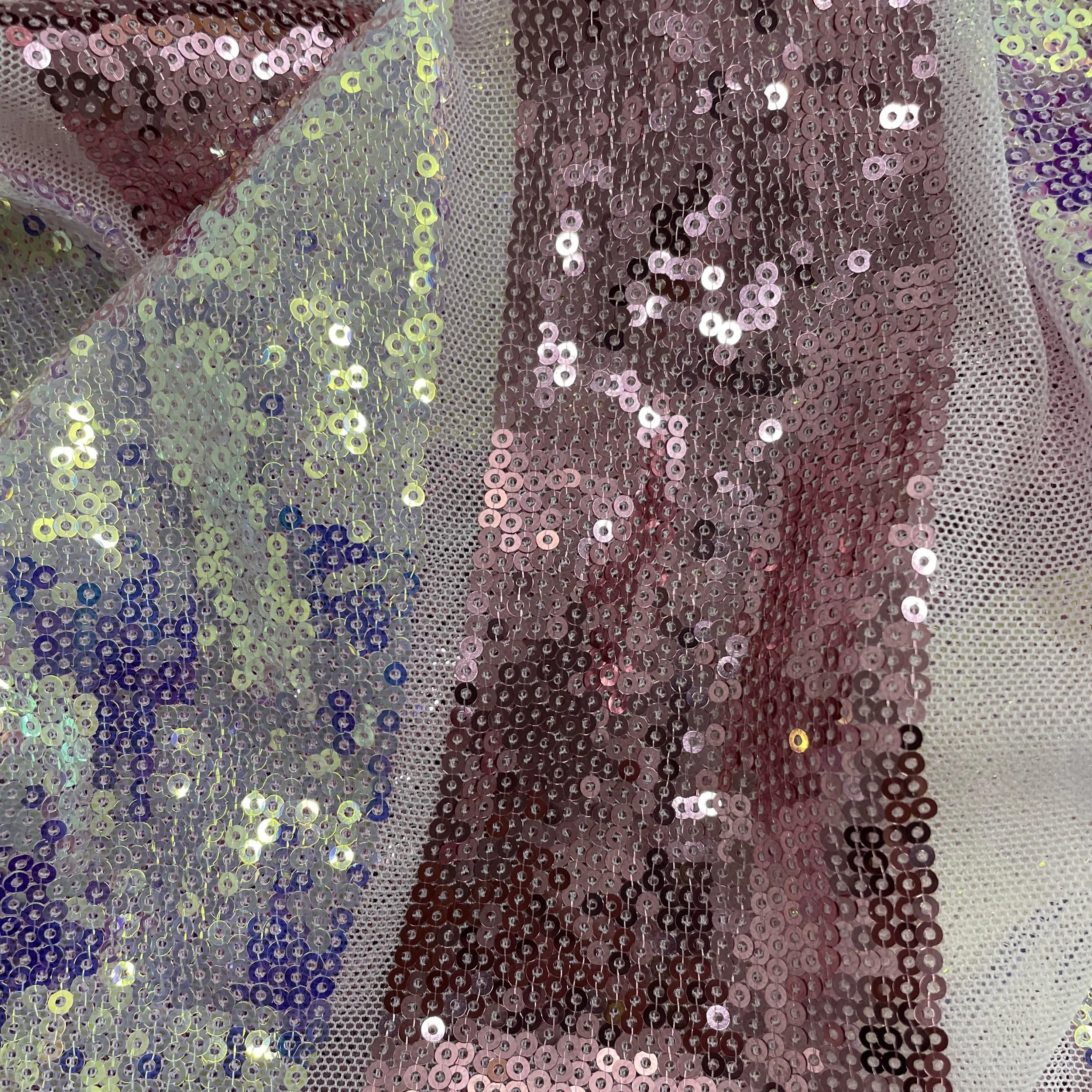Pink with White Floral Sequins Embroidery Net Imported Fabric