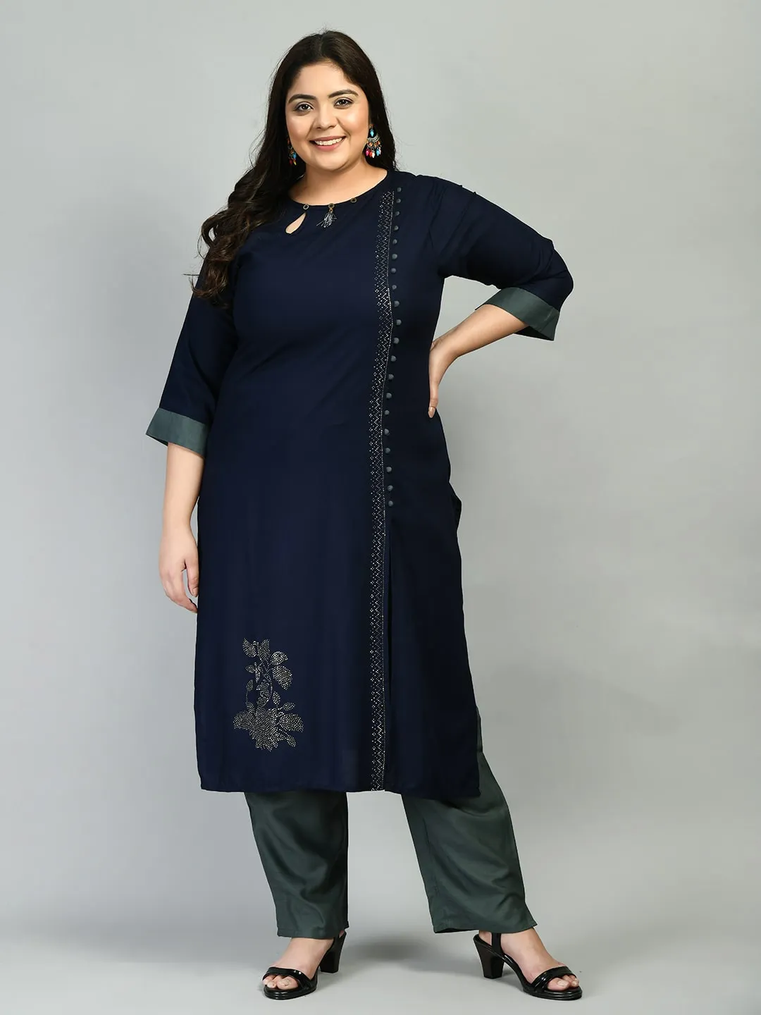 Plus Size Designer Navy Blue Kurta Pant Set