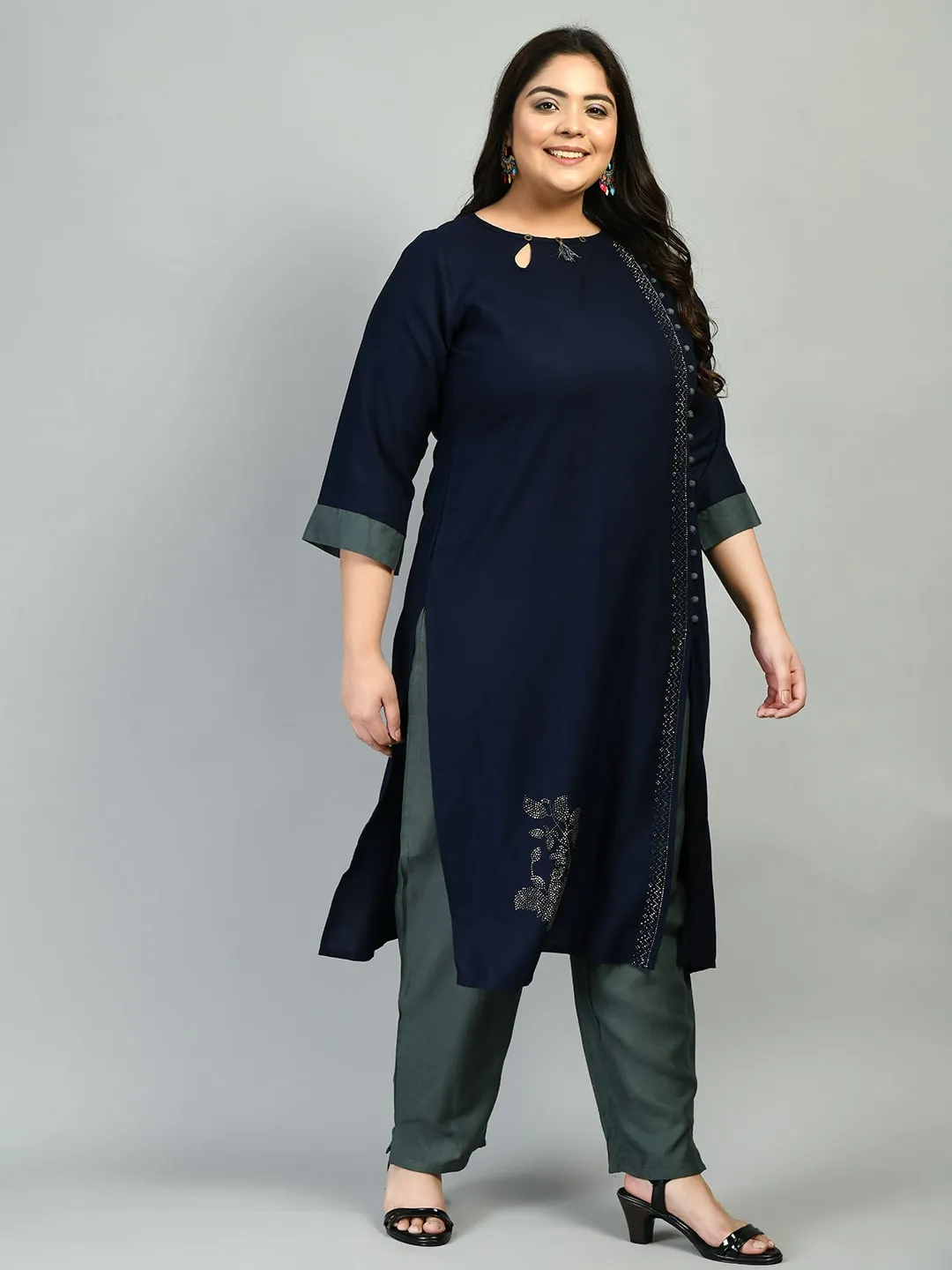 Plus Size Designer Navy Blue Kurta Pant Set