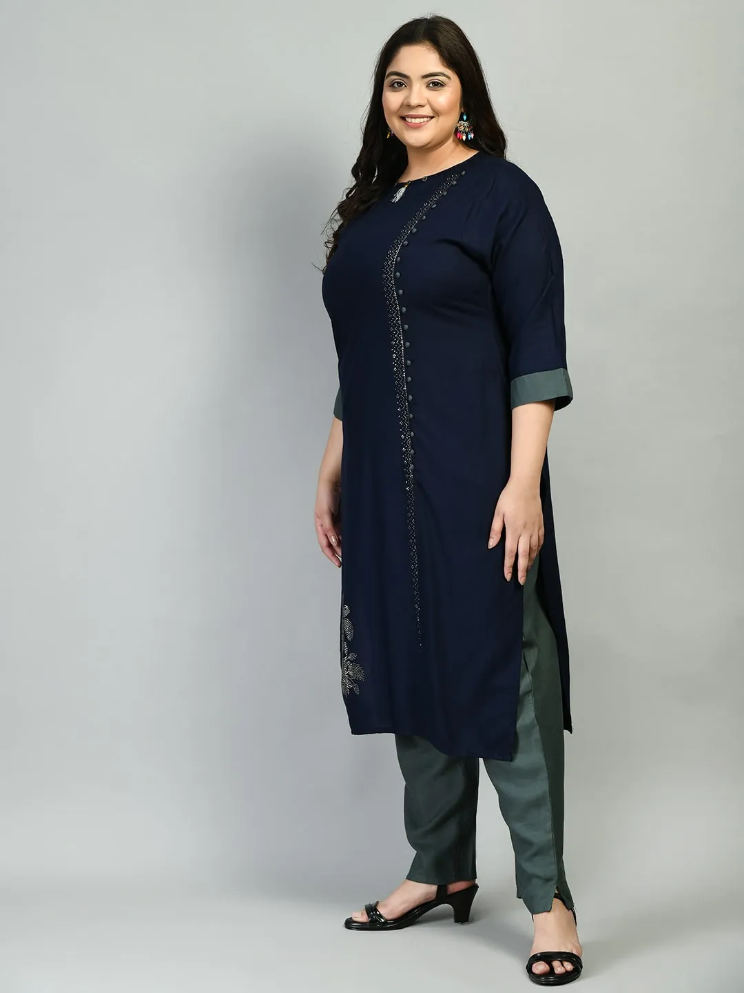 Plus Size Designer Navy Blue Kurta Pant Set