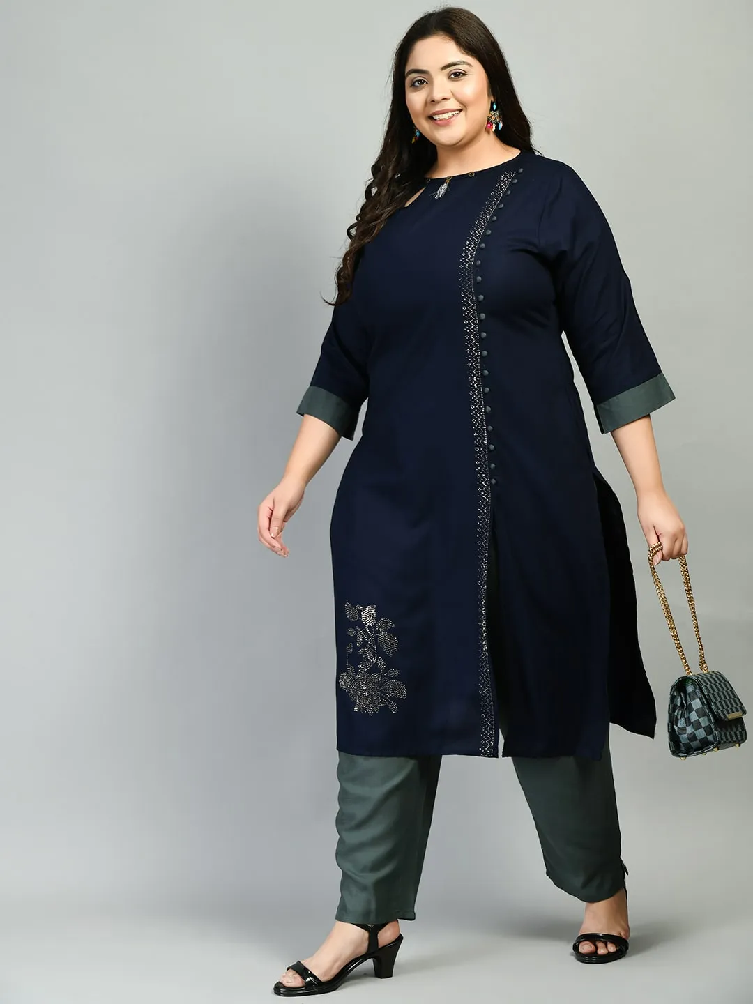 Plus Size Designer Navy Blue Kurta Pant Set