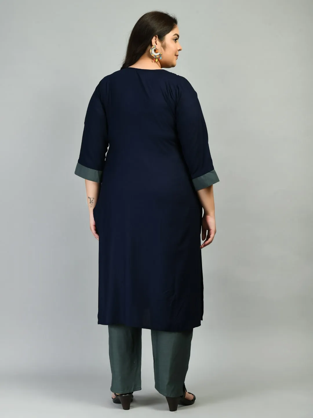 Plus Size Designer Navy Blue Kurta Pant Set