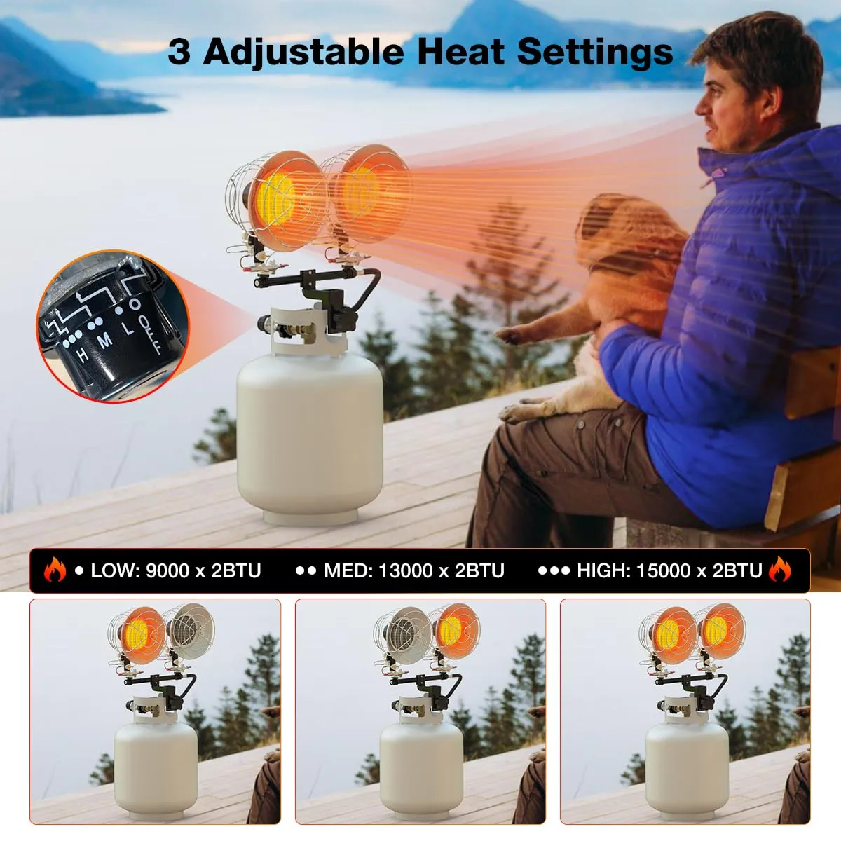 Portable Propane Tank Dual Burners - 30000BTU