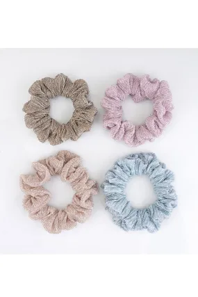 Shimmer Lycra Scrunchies - Set Of 4 - (Purple, Blue, Brown)