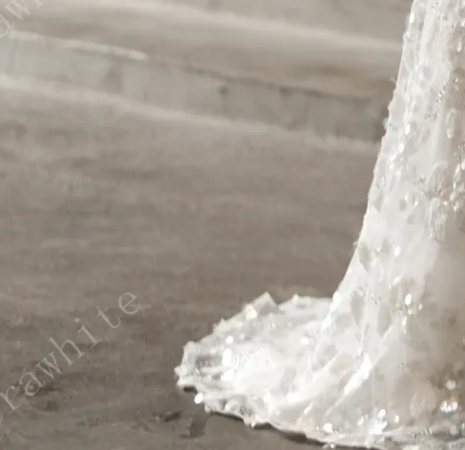 Shimmery Sequined Lace Square Neckline Wedding Dress