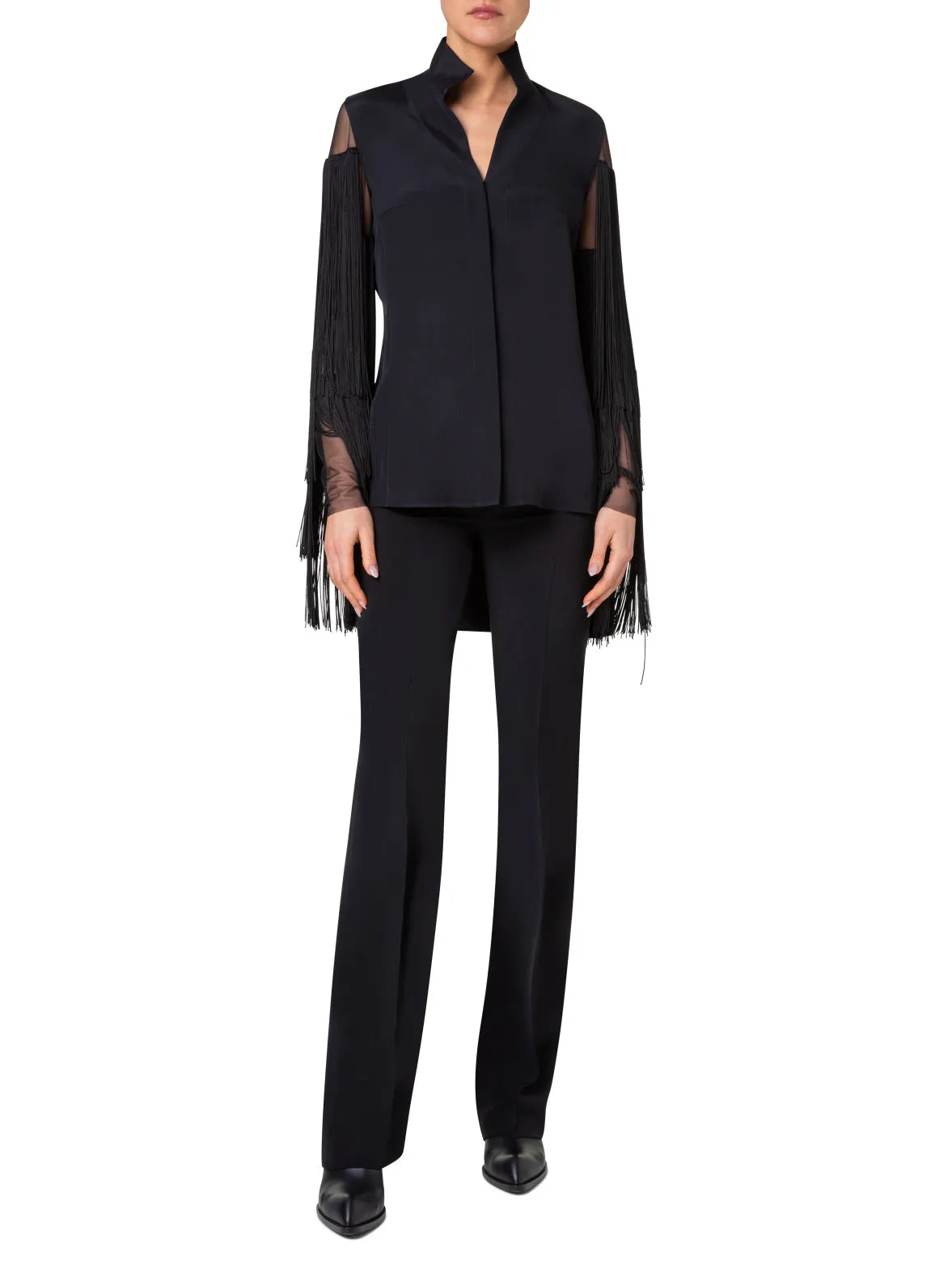 Silk Tunic Blouse with Fringes Sleeves