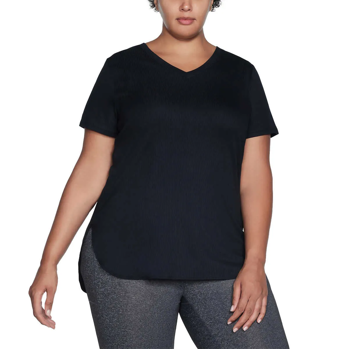 Skechers Women's Moisture Wicking Active Tee Lightweight Rib V-Neck T-Shirt