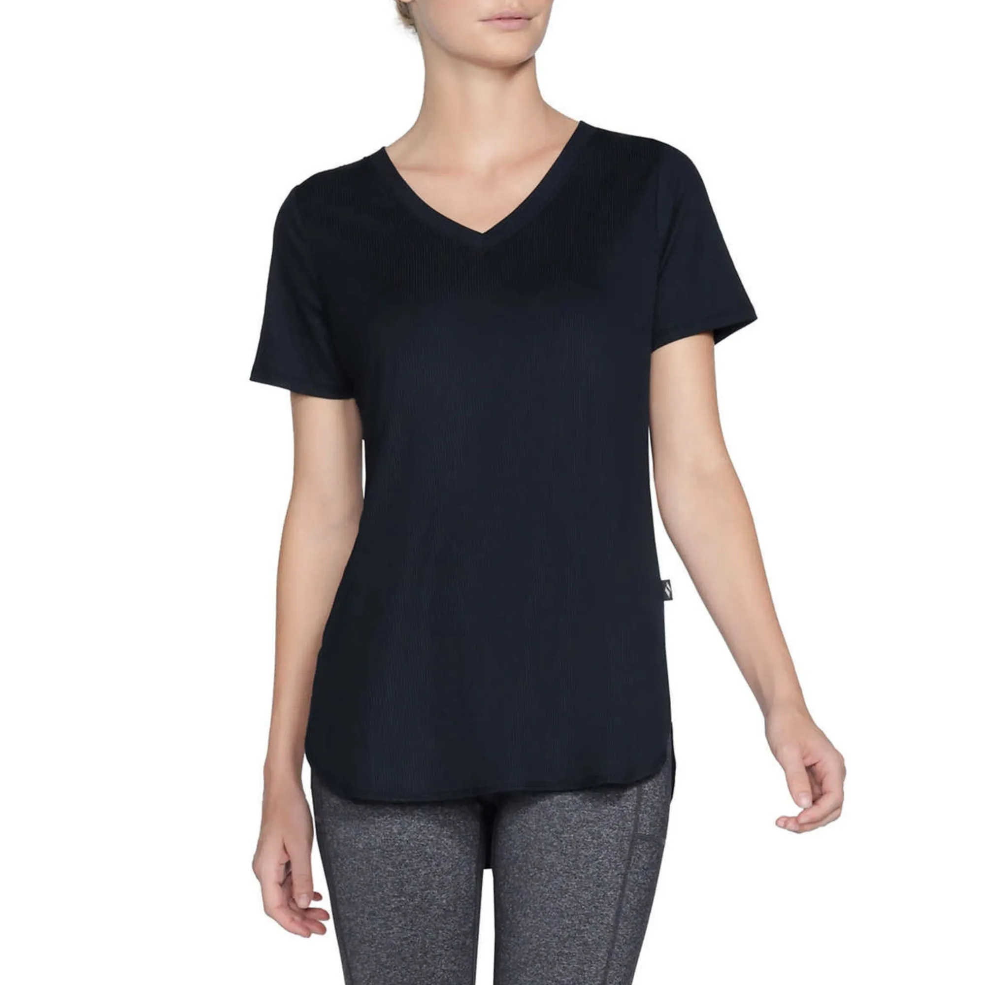 Skechers Women's Moisture Wicking Active Tee Lightweight Rib V-Neck T-Shirt