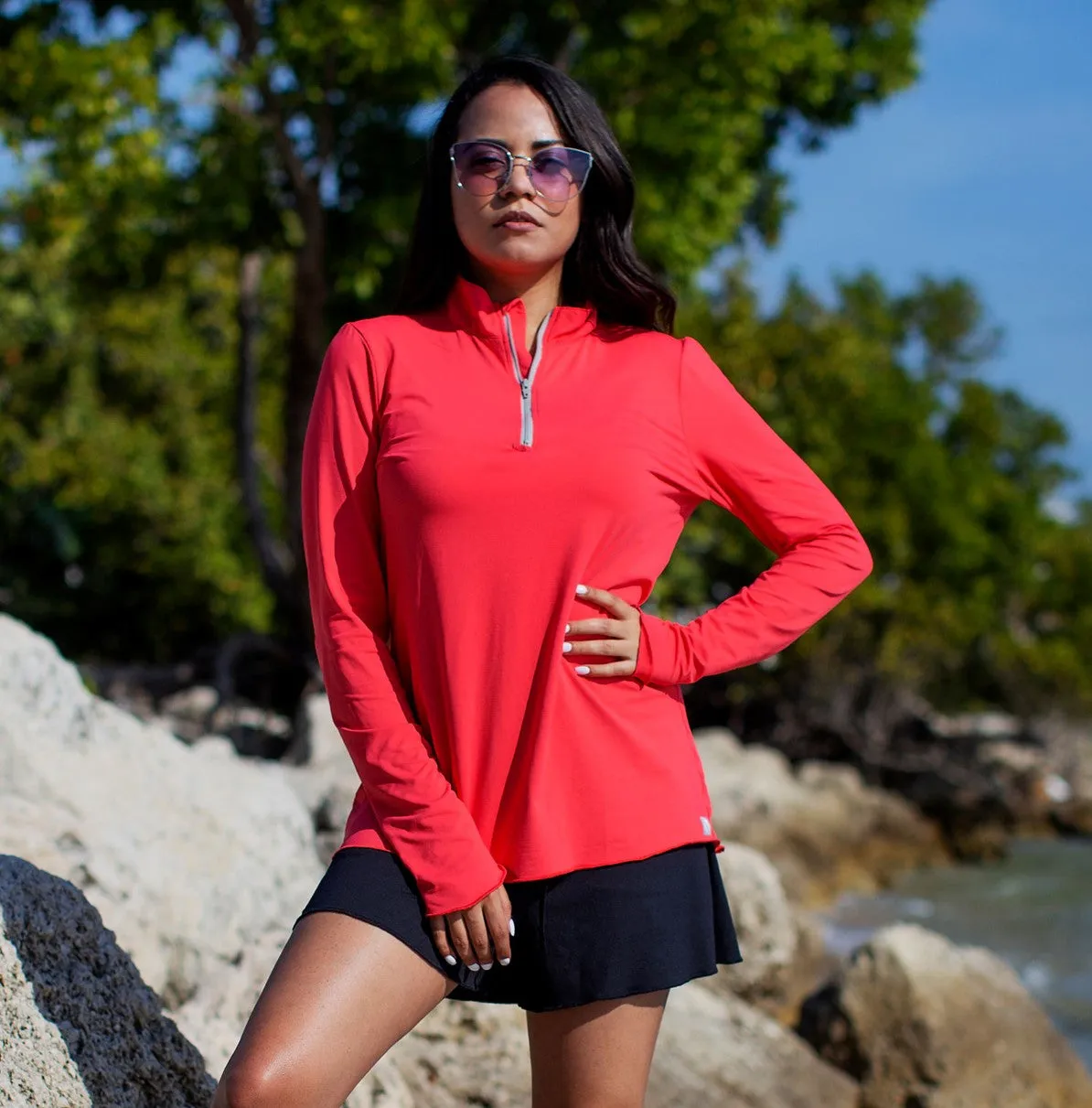 Sun Protector Half Zip Tunic - Coral