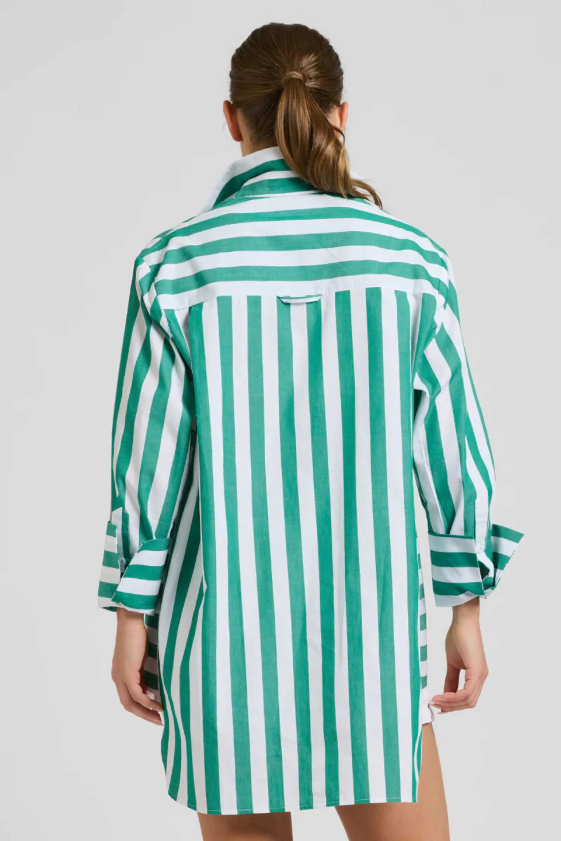 The Andrea Oversized Boyfriend Shirt | Green Wide Stripe
