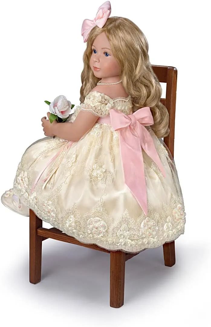 The Ashton - Drake Galleries Pearls Lace and Grace Lifelike So Truly Real® Child Girl Doll in Custom Hand Sewn Ivory Satin Dress Realistic Weighted Poseable with Soft RealTouch® Vinyl Skin 28"-Inches