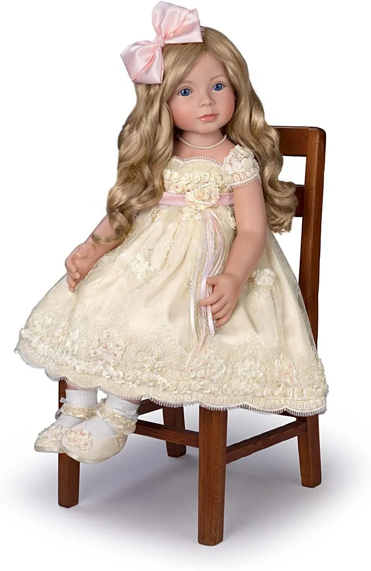 The Ashton - Drake Galleries Pearls Lace and Grace Lifelike So Truly Real® Child Girl Doll in Custom Hand Sewn Ivory Satin Dress Realistic Weighted Poseable with Soft RealTouch® Vinyl Skin 28"-Inches