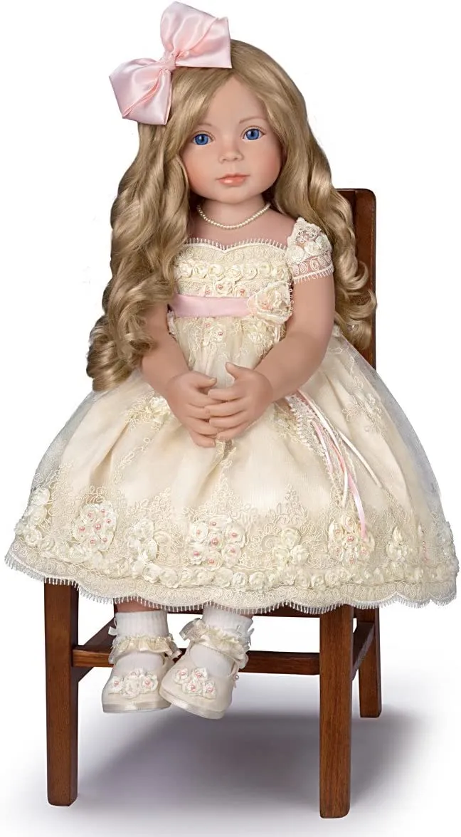 The Ashton - Drake Galleries Pearls Lace and Grace Lifelike So Truly Real® Child Girl Doll in Custom Hand Sewn Ivory Satin Dress Realistic Weighted Poseable with Soft RealTouch® Vinyl Skin 28"-Inches