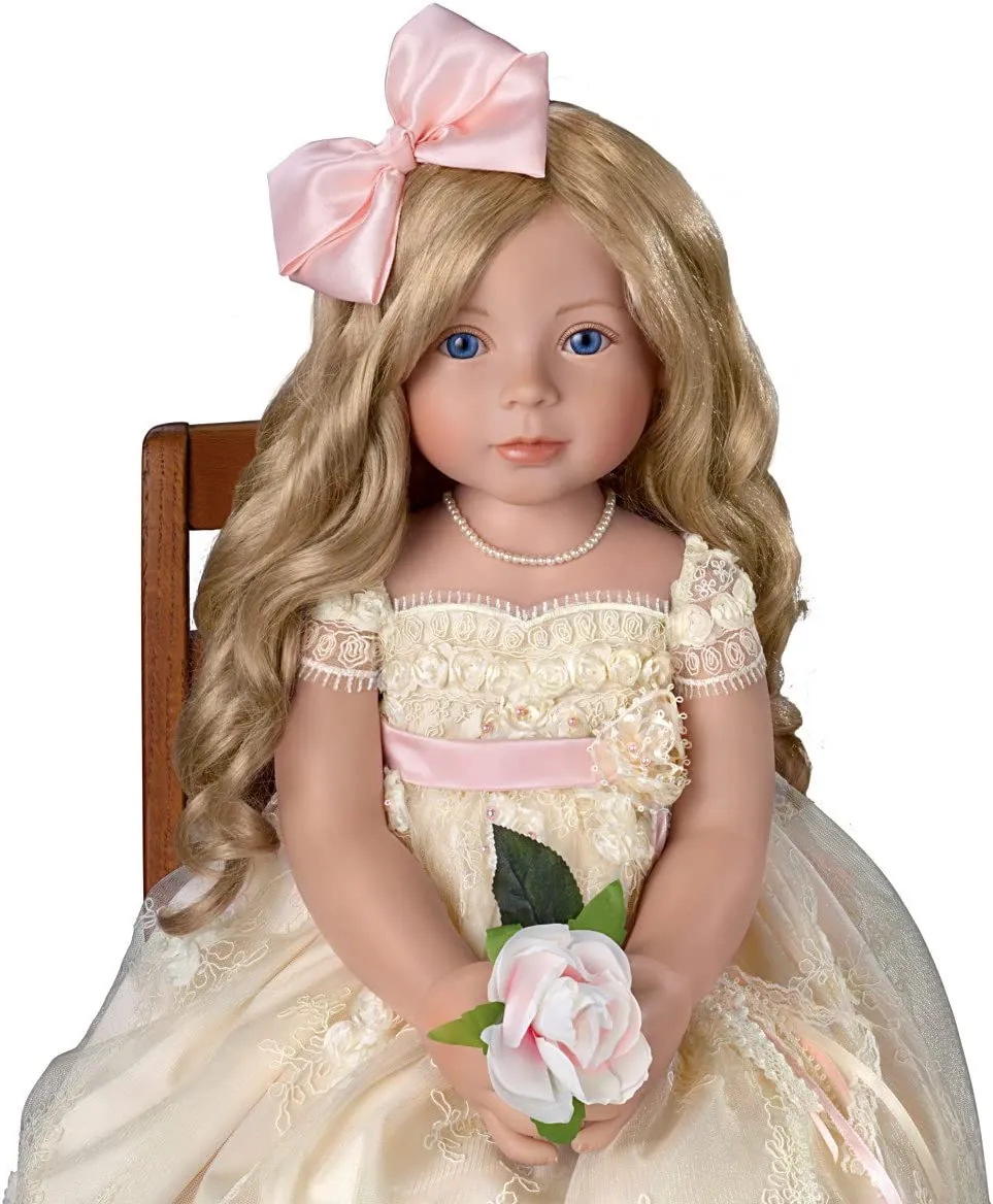 The Ashton - Drake Galleries Pearls Lace and Grace Lifelike So Truly Real® Child Girl Doll in Custom Hand Sewn Ivory Satin Dress Realistic Weighted Poseable with Soft RealTouch® Vinyl Skin 28"-Inches