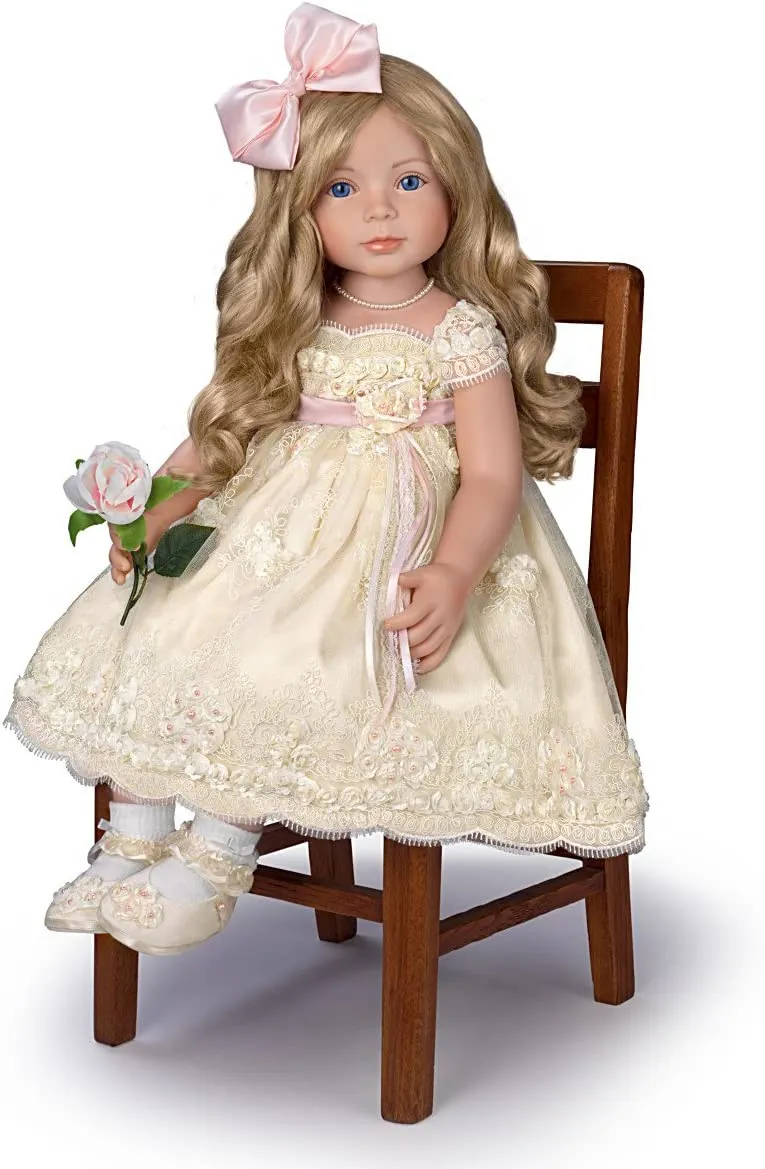 The Ashton - Drake Galleries Pearls Lace and Grace Lifelike So Truly Real® Child Girl Doll in Custom Hand Sewn Ivory Satin Dress Realistic Weighted Poseable with Soft RealTouch® Vinyl Skin 28"-Inches