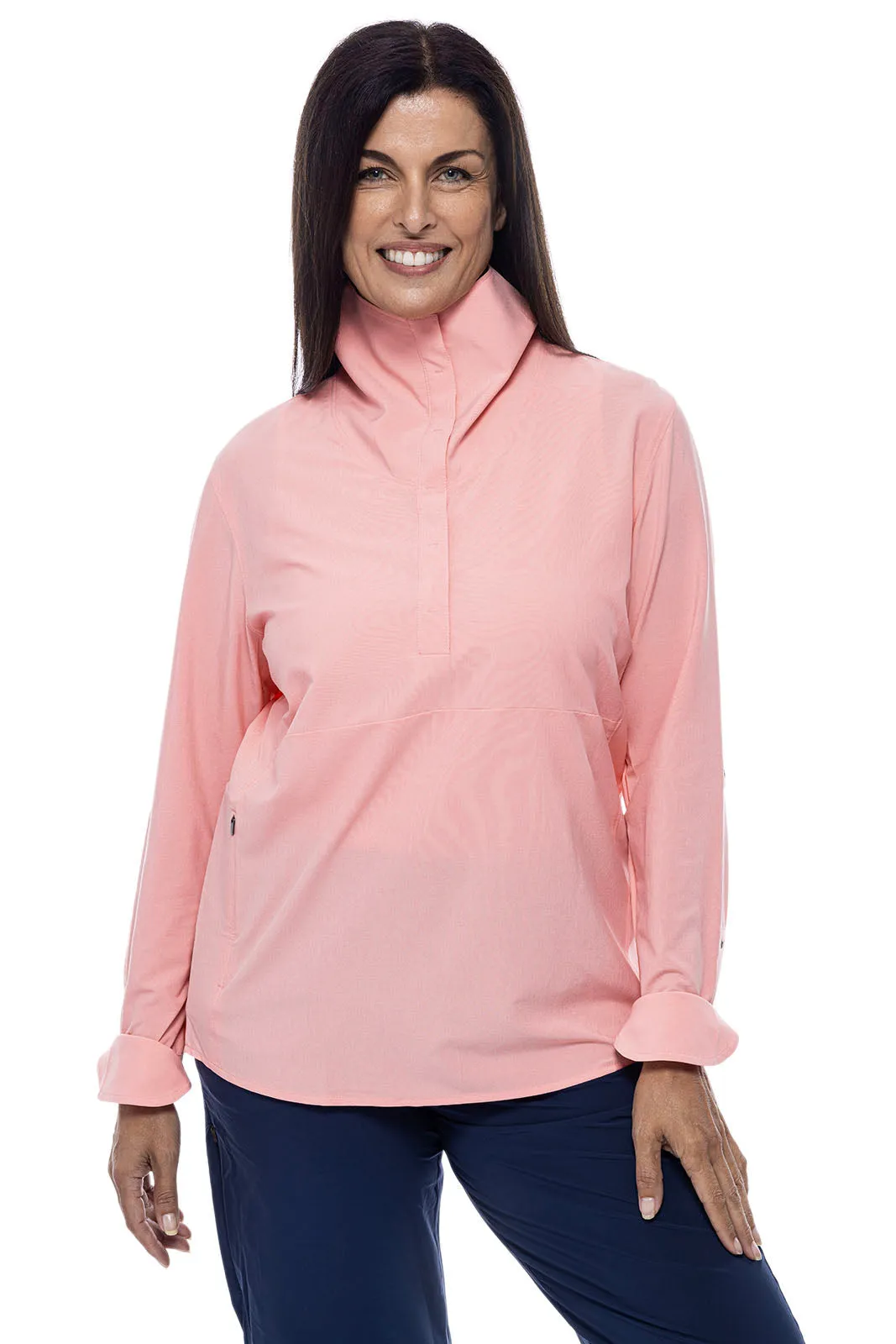 Women's Catona Funnel Neck Tunic Top | Peachy Pink Shadow Stripe
