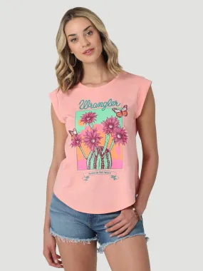 Wrangler Women's Flowering Cactus Cuffed Tank Top in Peach