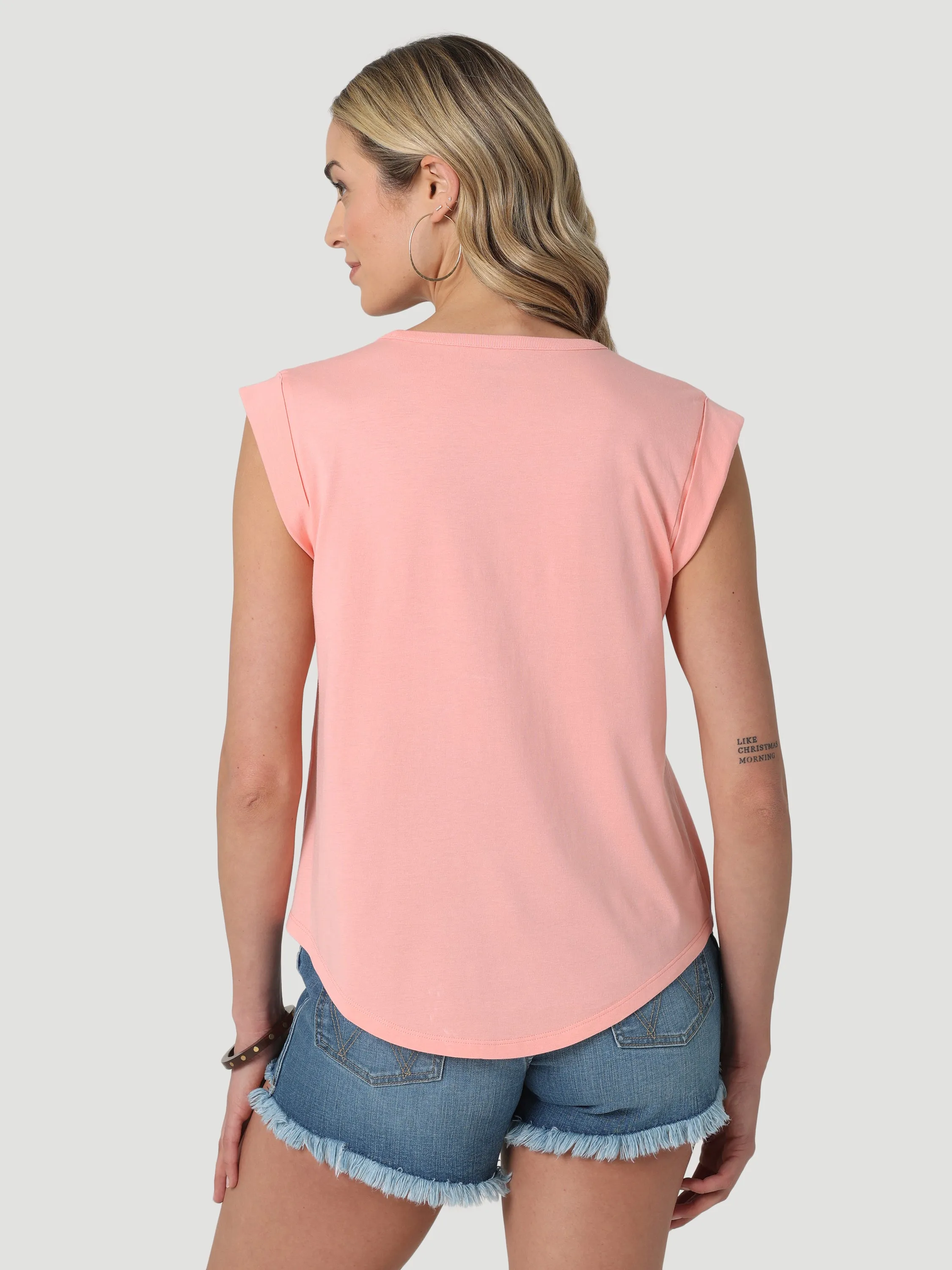 Wrangler Women's Flowering Cactus Cuffed Tank Top in Peach