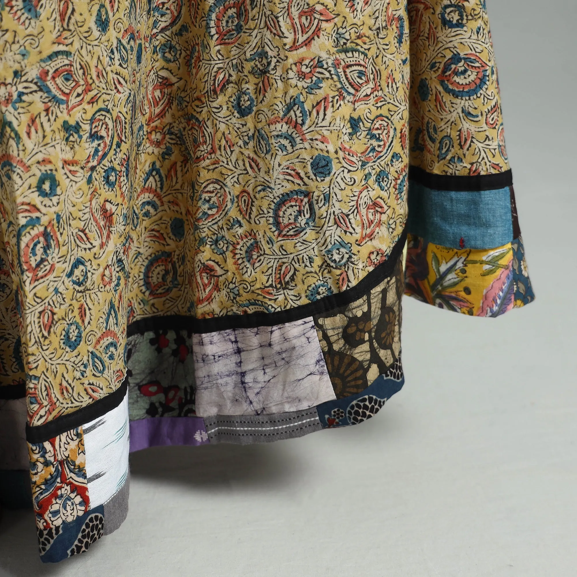 Yellow - Hand Block Printed Cotton Long Kalamkari Skirt 02