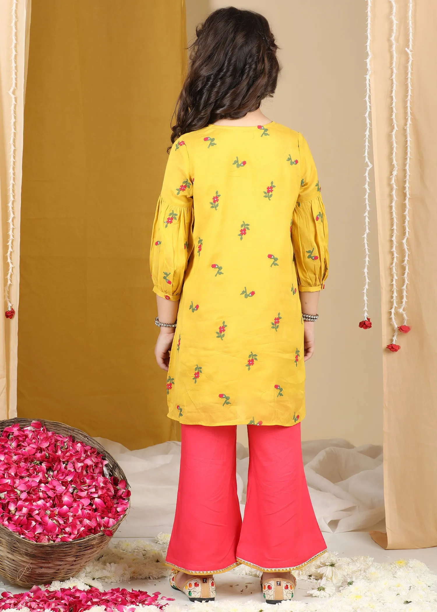 Yellow Red Aarvi Kurta & Pant Set Girls (2-12Yrs)