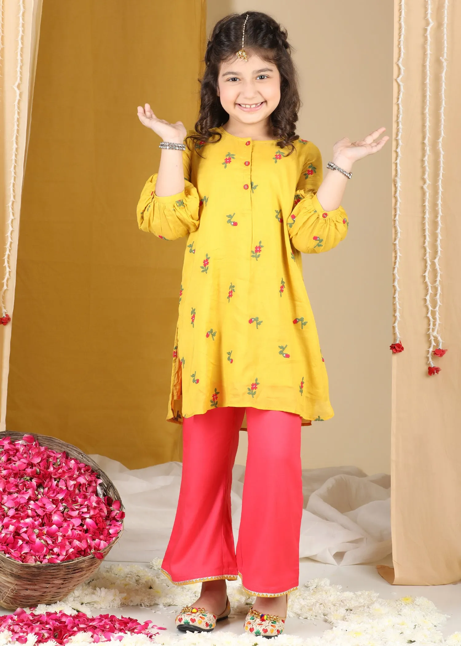 Yellow Red Aarvi Kurta & Pant Set Girls (2-12Yrs)