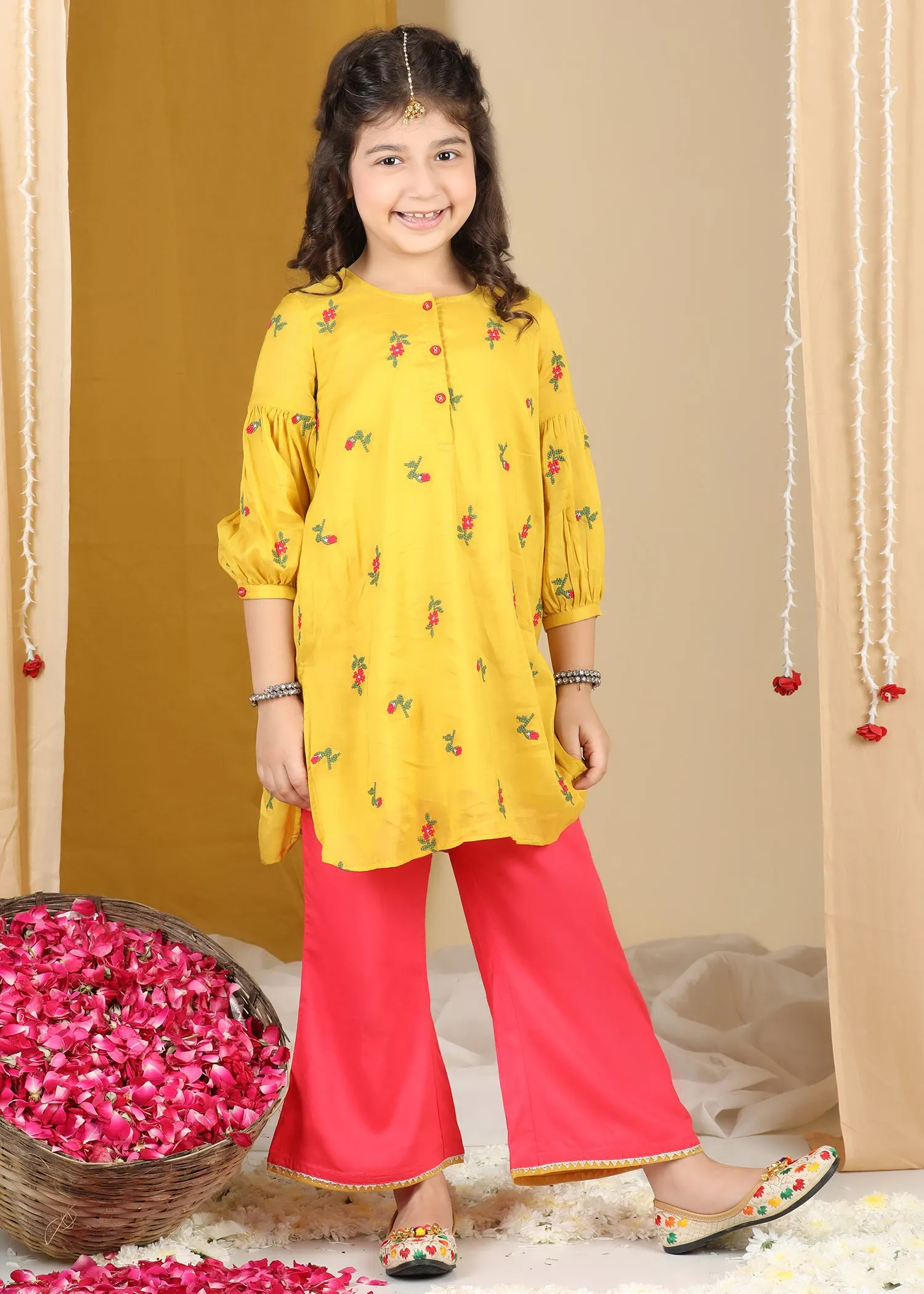 Yellow Red Aarvi Kurta & Pant Set Girls (2-12Yrs)