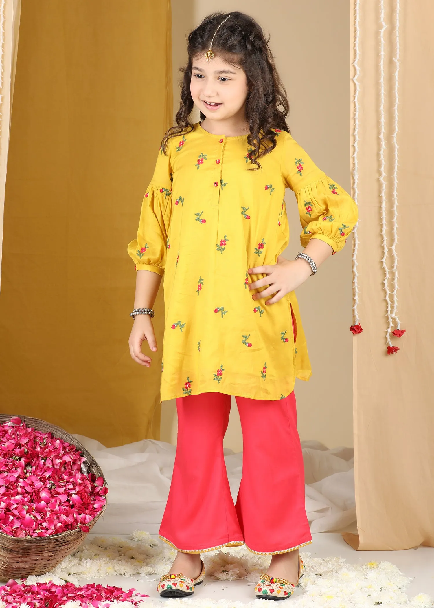 Yellow Red Aarvi Kurta & Pant Set Girls (2-12Yrs)